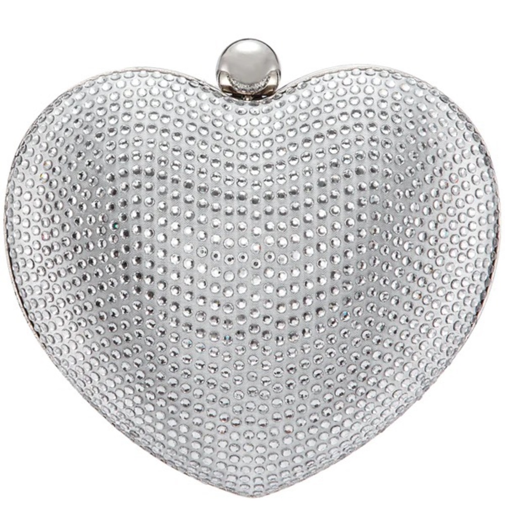 Nina Amorie Heart-Shaped Silver Rhinestones Mini Wedding Bag Y2K NEW